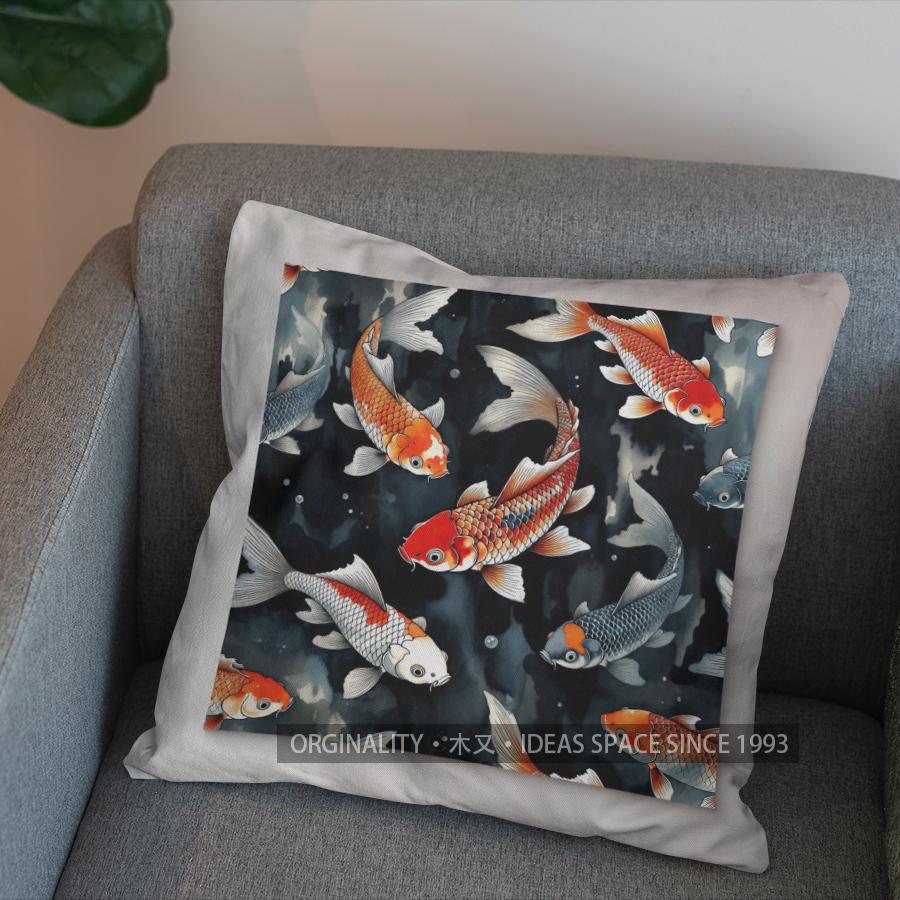 2D Colorful Koi Fish Wave Pattern Pillow Cover Pattern Cushion Cover Suitable For Sofa Bedroom Car Pillow Cover