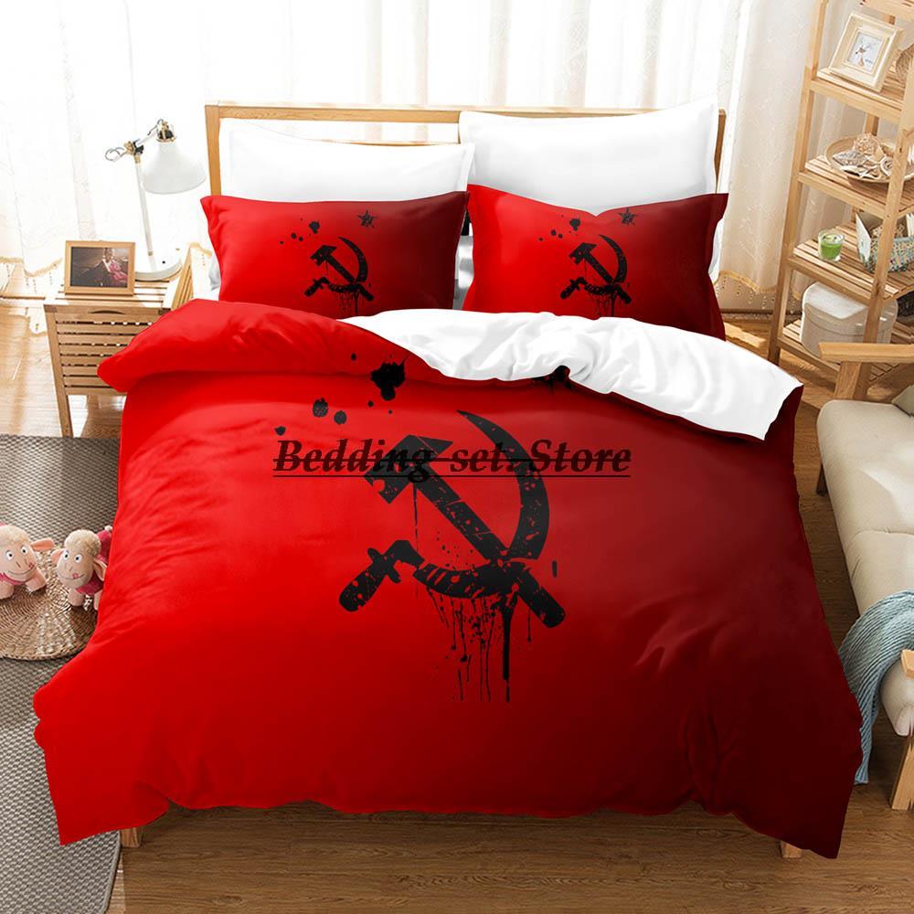 Red Soviet Socialist Republic USSR Flag Bedding Set Single Twin Full Queen King Size Bed Set Aldult Kid Bedroom Duvetcover Sets