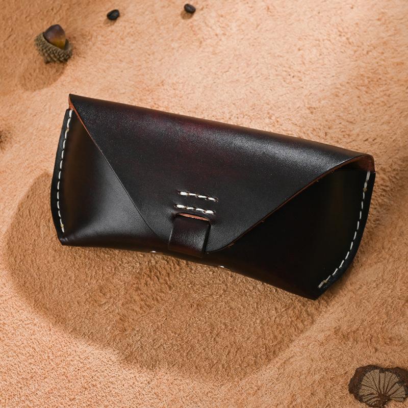 Guchaoke New Handmade Retro Vegetable-Tanned Leather Sun Glasses Case Thickened with Nose Pads and Shaped Eyewear Bag