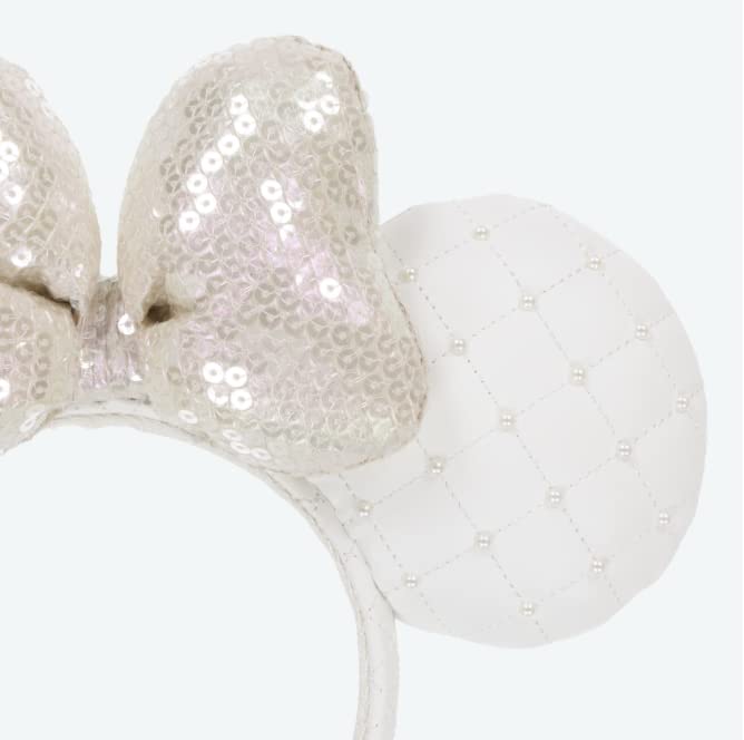Minnie Mouse Headband with Sequin Ribbon (with Pearls), White, Tokyo Disney Resort Limited Edition (TDR)