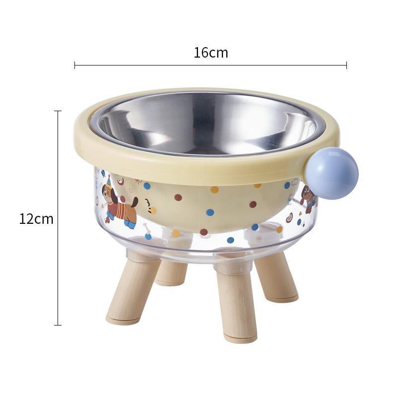 Illustrated Elevated Pet Bowl - Stainless Steel Cat Dog Bowl with Neck Support, Non-Slip Anti-Tip Single Feeder & Water Dish жёлтый