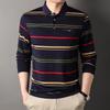 Men's Autumn Striped Long-Sleeve Collared Shirt - Loose Fit for Middle-Aged & Elderly