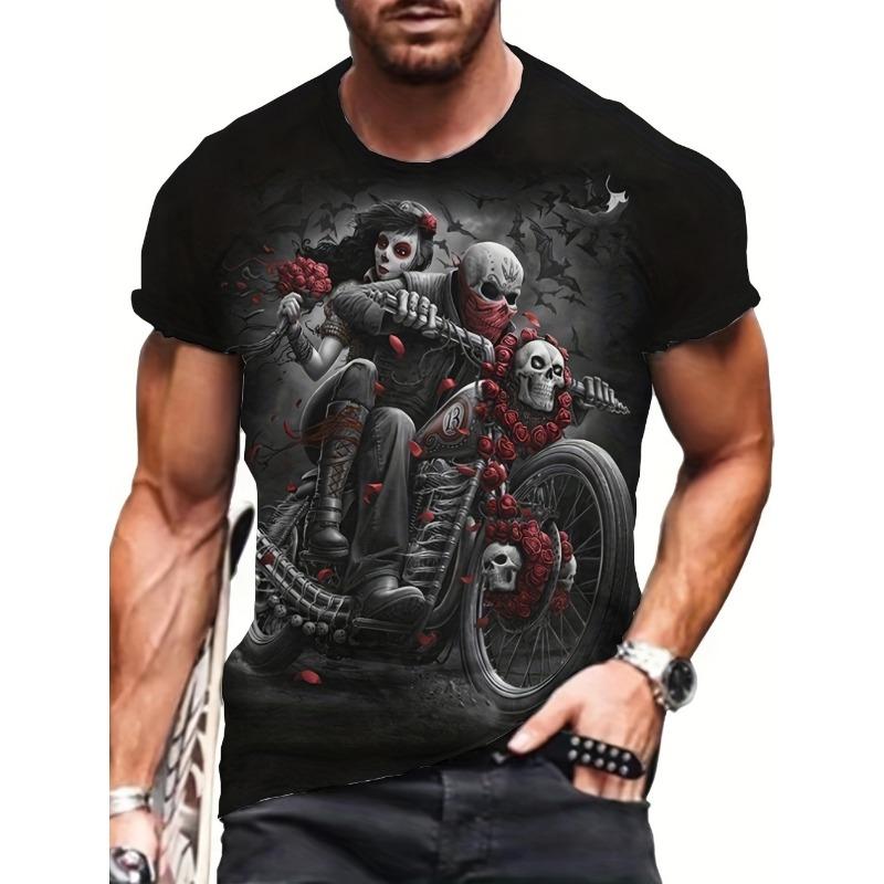 Vintage Skull Print T-Shirt for Men Retro O-Neck Short Sleeve Tee Summer Casual Harajuku Halloween
