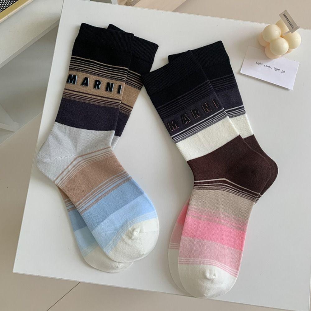 

Knitting Stripe Socks Japanese Middle Tube Socks Creative Patchwork Color Socks Female розовый
