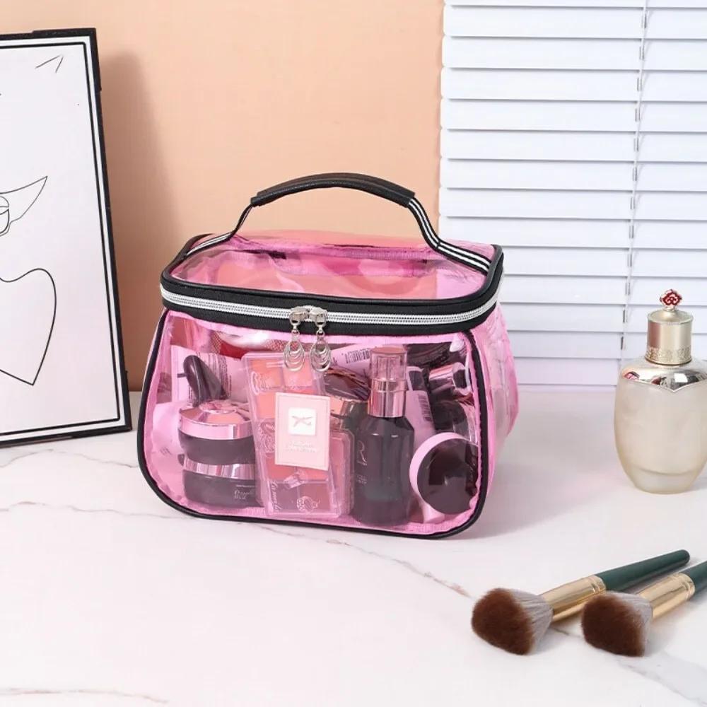 New PVC Wash Bag Transparent Waterproof Cosmetic Bag Large Capacity Handheld Makeup Storage Bag Women