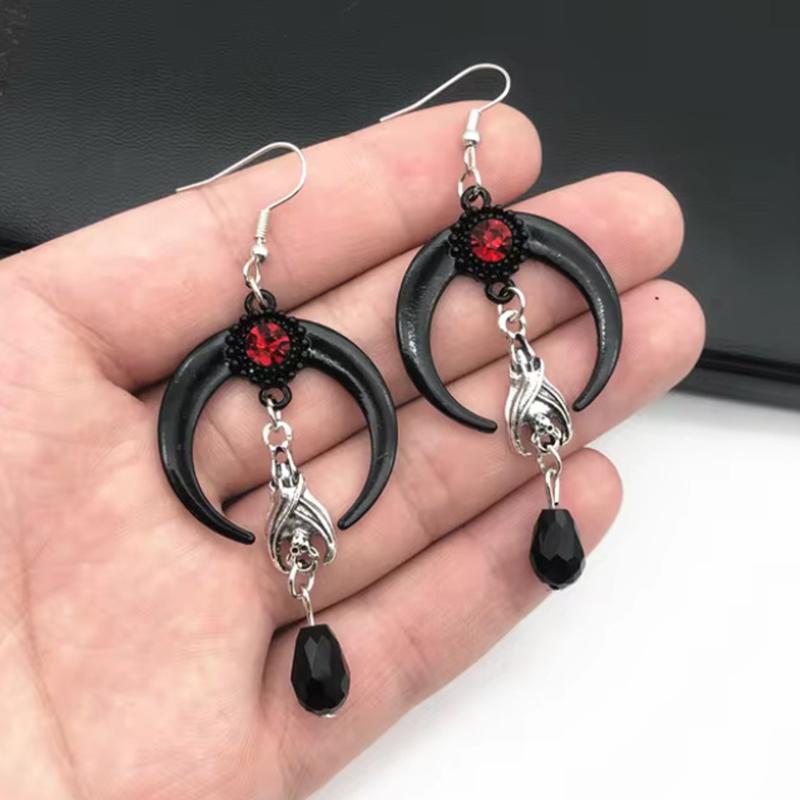 

Серьги-подвески Летучая мышь Красная бусина Готический панк стиль Рога Капли красной крови Ювелирные изделия Великолепные Женские подарки
