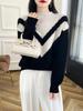 Colorblock Cashmere Turtleneck Sweater - Women's Slimming Autumn/Winter Knitted Pullover