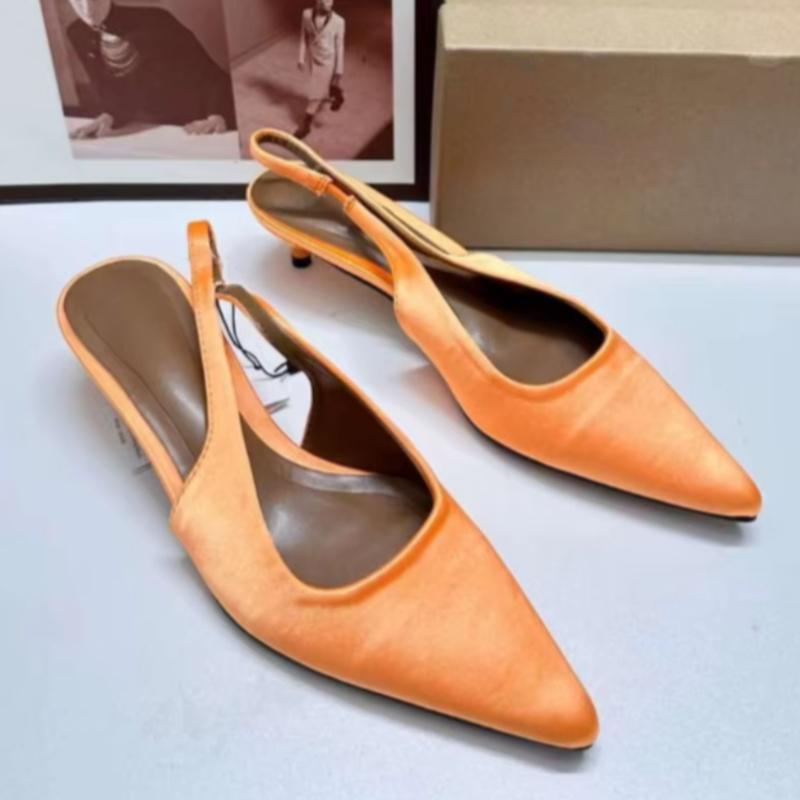 Moda Punta Appuntita Sandali Estivi da Donna con Tacco Alto Marca Eleganti Slingback in Seta Cinturino Posteriore Décolleté Scarpe Mules da Festa per Signore