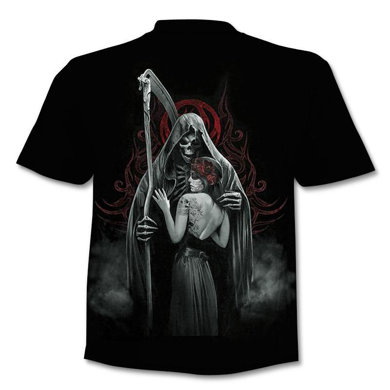 Male Motorcycle T-shirt Vintage Punk Short Sleeve Skull Print Men Top Oversized Casual Hip Hop T Shirt Summer Men's Tee Clothing