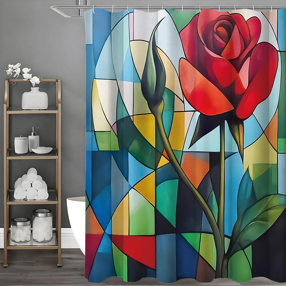 Rose Dazzle Geometric Shower Curtain, Bathroom Decorative Shower Curtain, Waterproof Shower Curtain with Hooks