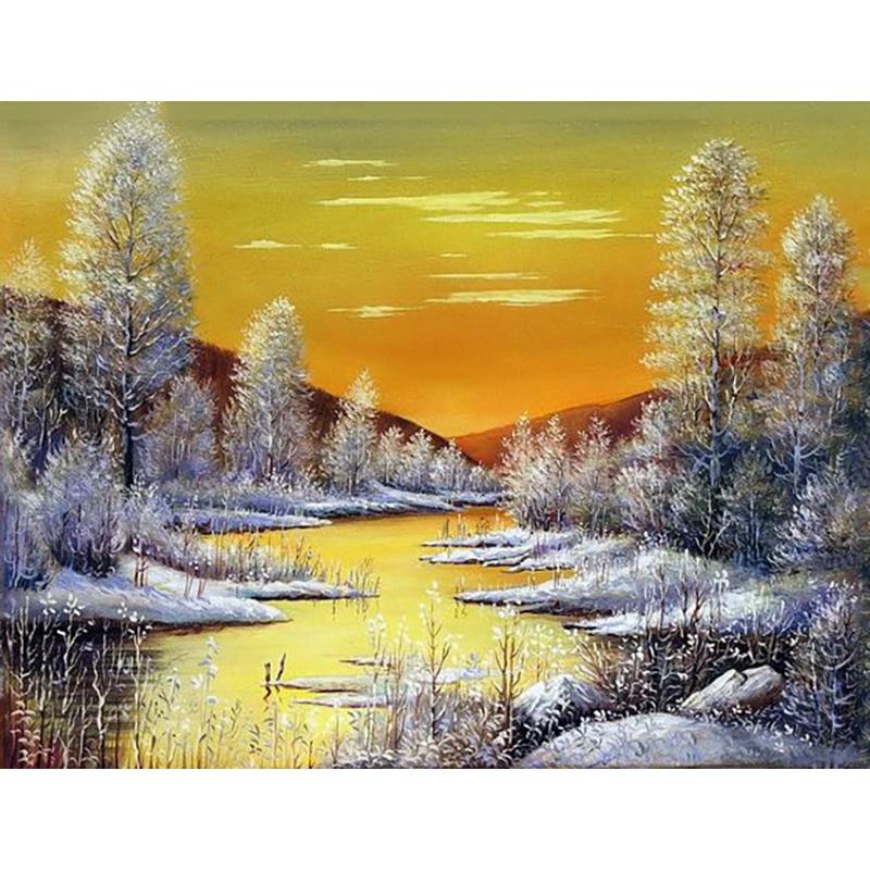 Gör-det-själv 5D diamantmålning hel rund borr Vinter snö Scenisk diamantbroderi Mosaik korsstygnskit Väggkonst Present Heminredning