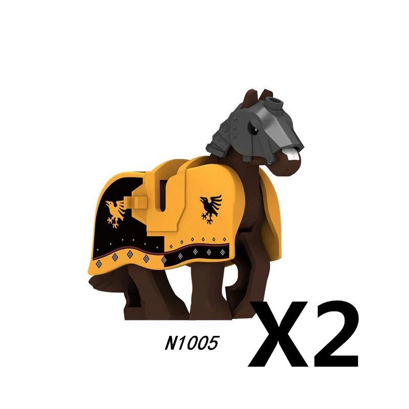 MOC Medieval Red Lion Black Eagle Castle Soldier Knight Horse Mount Building Block Military Figure Vest Armor Flag Toy Gift B036