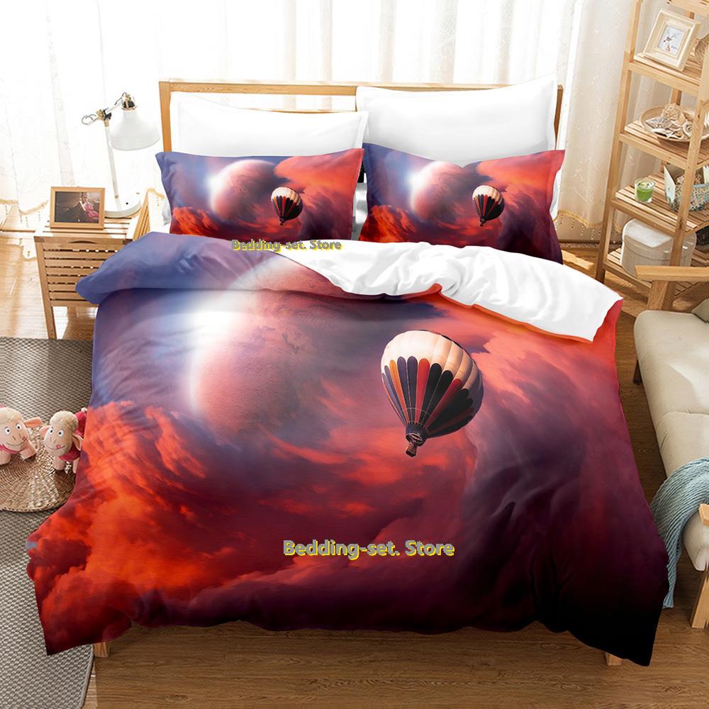 Comforter Air Balloon Bedding Set Single Twin Full Queen King Size Bed Set Adult Kid Bedroom Three-Piece Suits 3D Anime Bed Sheet