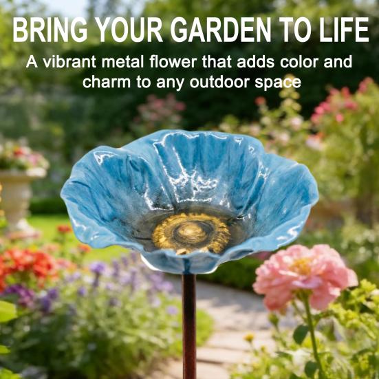 Estaca de Flor de Metal para Jardim Abelha Feita à Mão Estação de Rega Inserção no Solo Banho de Pássaro Alimentador Tigela de Bebida para Borboleta Decoração Externa para Jardim Quintal Gramado