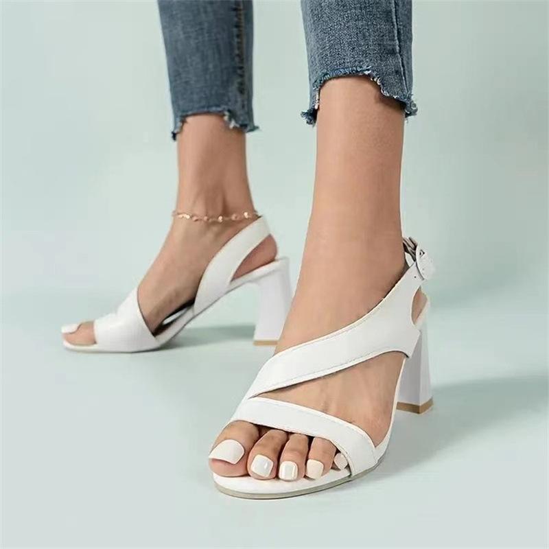 Сандалии большого размера летние 22 новые с открытым носом европейские и американские на высоком каблуке римские сандалии 36