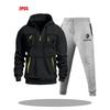 Mens Hoodie Sweatshirt Set Solid Color Multi-Zipper Pockets Casual Wear