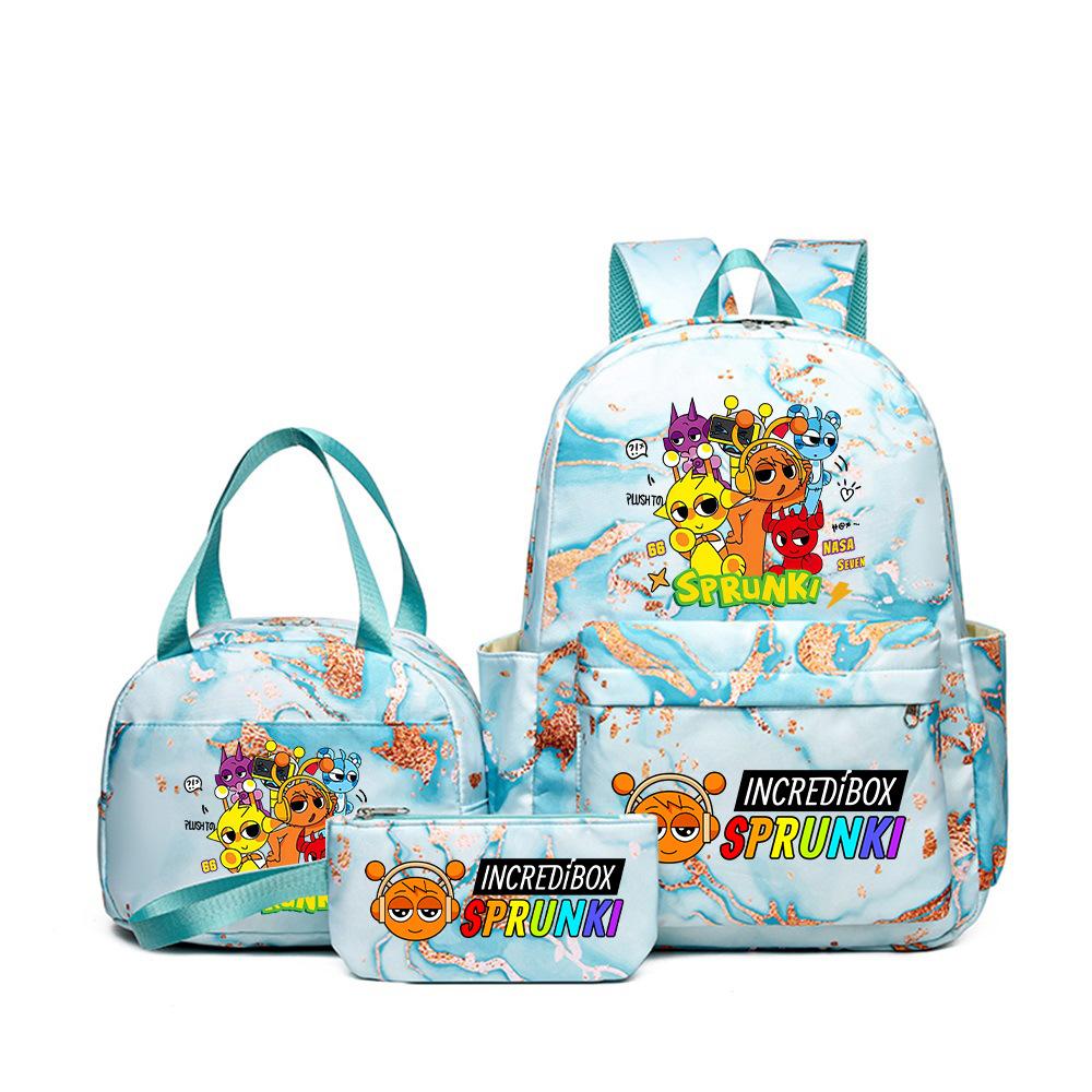 Sprunki teen student schoolbag rhythm box cartoon large capacity cute backpack three-piece set 3