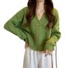 Gorcre Rippstrick Kurz Locker Lang Lässig Eins Damen Cardigan, V-Ausschnitt, Länge, Passform, Ärmel, Stilvoll, Warm, (JP, Alphabet, Größe, Grün)