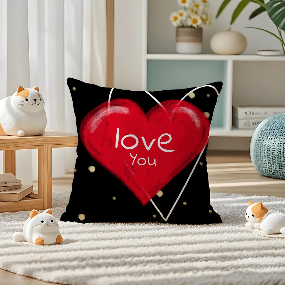 Valentine Red Heart Pillow Case Silky Elegant Comfort Sofa Bed Invisible Zipper