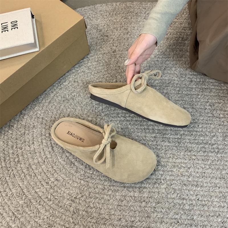 2025 Autumn New Lace-up Bow Bag Head Drag Casual Women's Slippers