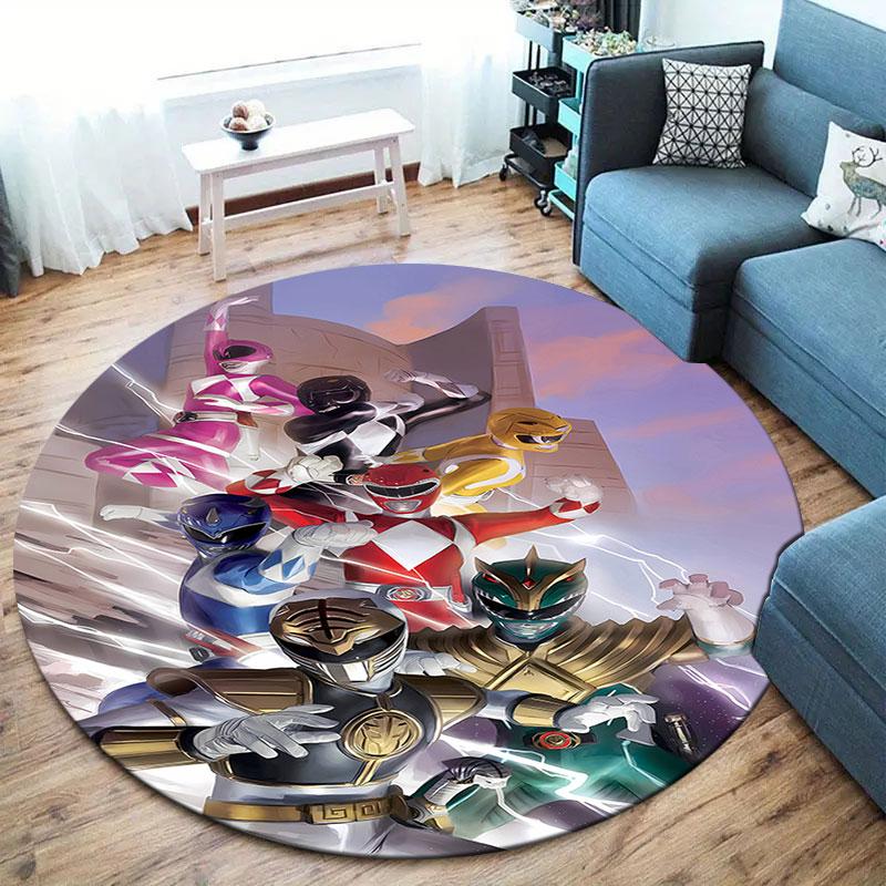 Mighty Morphin Power Rangers Round Area Rug,Carpet Rug for Living Room Bedroom Sofa Playroom Decor,Non-slip Floor Mat
