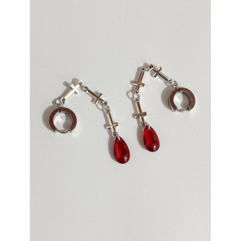 Gothic Punk Stainless Steel Long Cross Earrings for Christmas