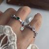 925 Silver Rings for Women Couple Minimalist Handmade Blue Pink Stone Shinning Ring Fine Jewelry Gift Prevent Allergy