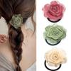 Melodio 3PCS Handmade Rose Flower Stretchy Hair Ties Elastics Bands Hairbands Ponytail Holders Floral Headbands Stretchy Elastic Hair Band Scrunchy