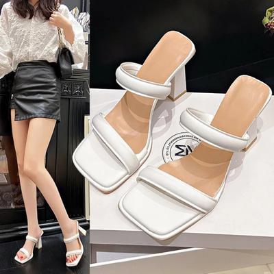 2024 New Designer Summer Pumps Slippers Sandals Shoes Women High Heels Square Toe Sandal Lady Shoes  Heels Women