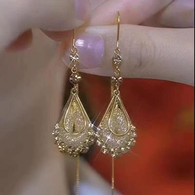 Elegant Gold Mesh Water Drop Tassel Earrings
