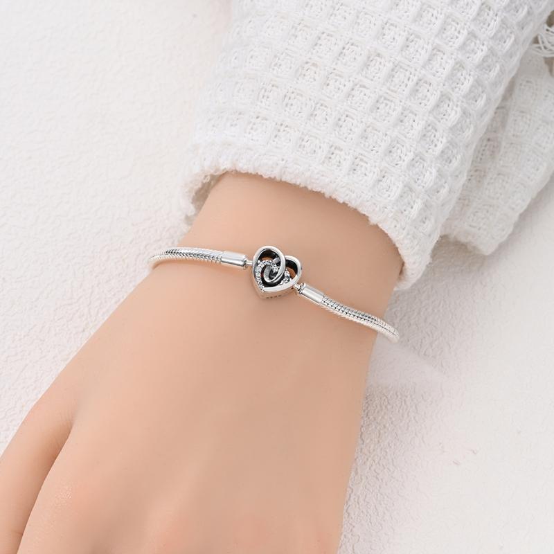 

Silver 925 Bracelet Original Bracelets Colorful Zircon Heart Flower Cat Snake Chain For DIY Charms 17-20CM Luxury Jewelry Gifts 17cm