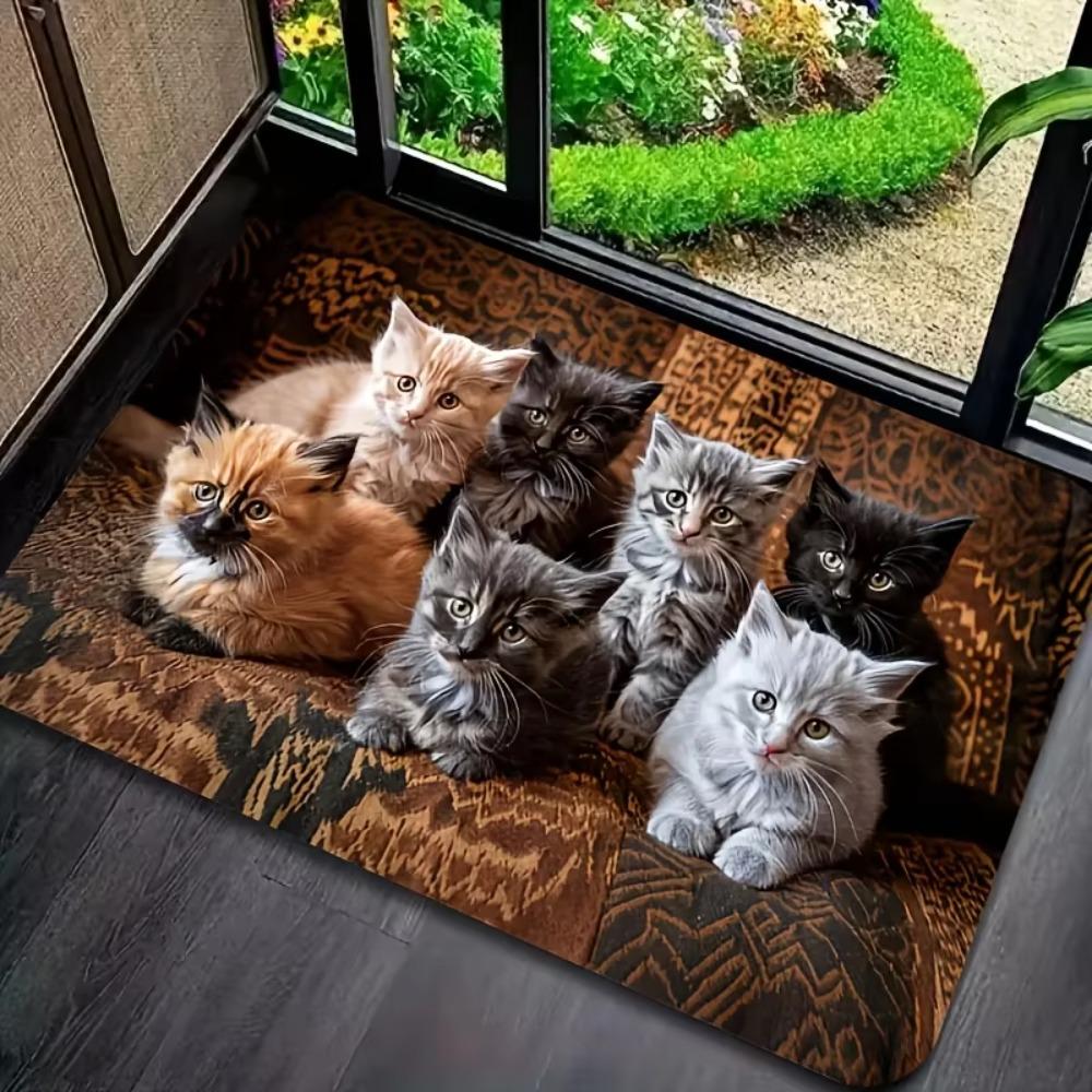 Five Cats Pattern Rectangle Doormat 2D Flat Print Non-Slip Machine Washable Floor Mat for Entryway Kitchen Home Room Decor