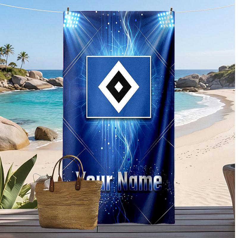 Hamburger SV Personalized Printed Beach Towel Soccer Logo Support Custom Name Text Absorbent Towel For Sport Travel Special Gift