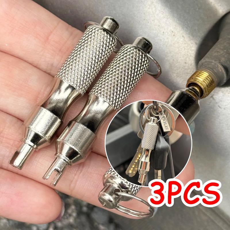1/3PCS Universal Tire Repair Screwdriver Stainless Steel Antirust Tire Valve Wrench with Key Ring Tire Repair Tools for Car Motorcycle