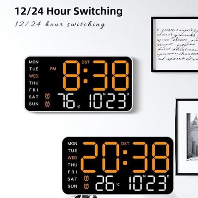 Voice Control Digital Wall Clock Large Display Temperature Display LED Alarm Clock Week Date Display 12/24H Format
