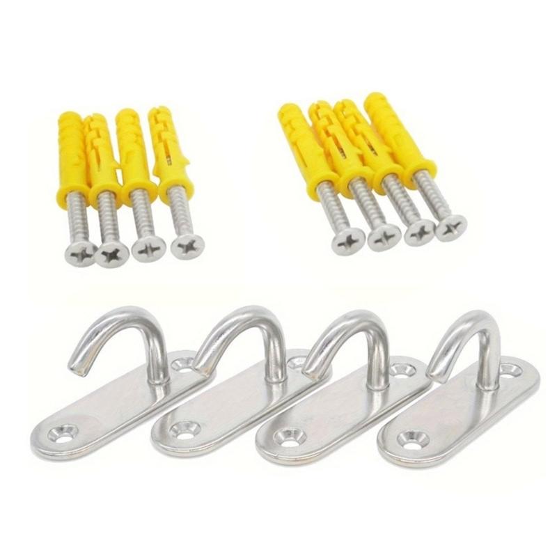 4Pcs Eye Plate Hammock Hook Stainless Steels Ceiling Hook Wall Marine Hardware Hook with Screws and Expansion Tube