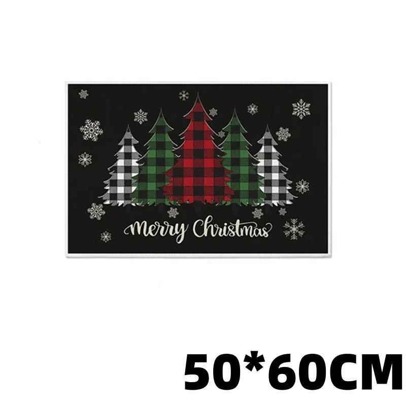 Crystal Velvet Christmas Kitchen Floor Mat with Edge Trim Soft Non Slip Holiday Rug for Home Christmas Festive Decoration