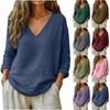 European American Spring Summer New Women's Clothing Casual Loose Fashionable Linen Long-sleeved V-neck Top