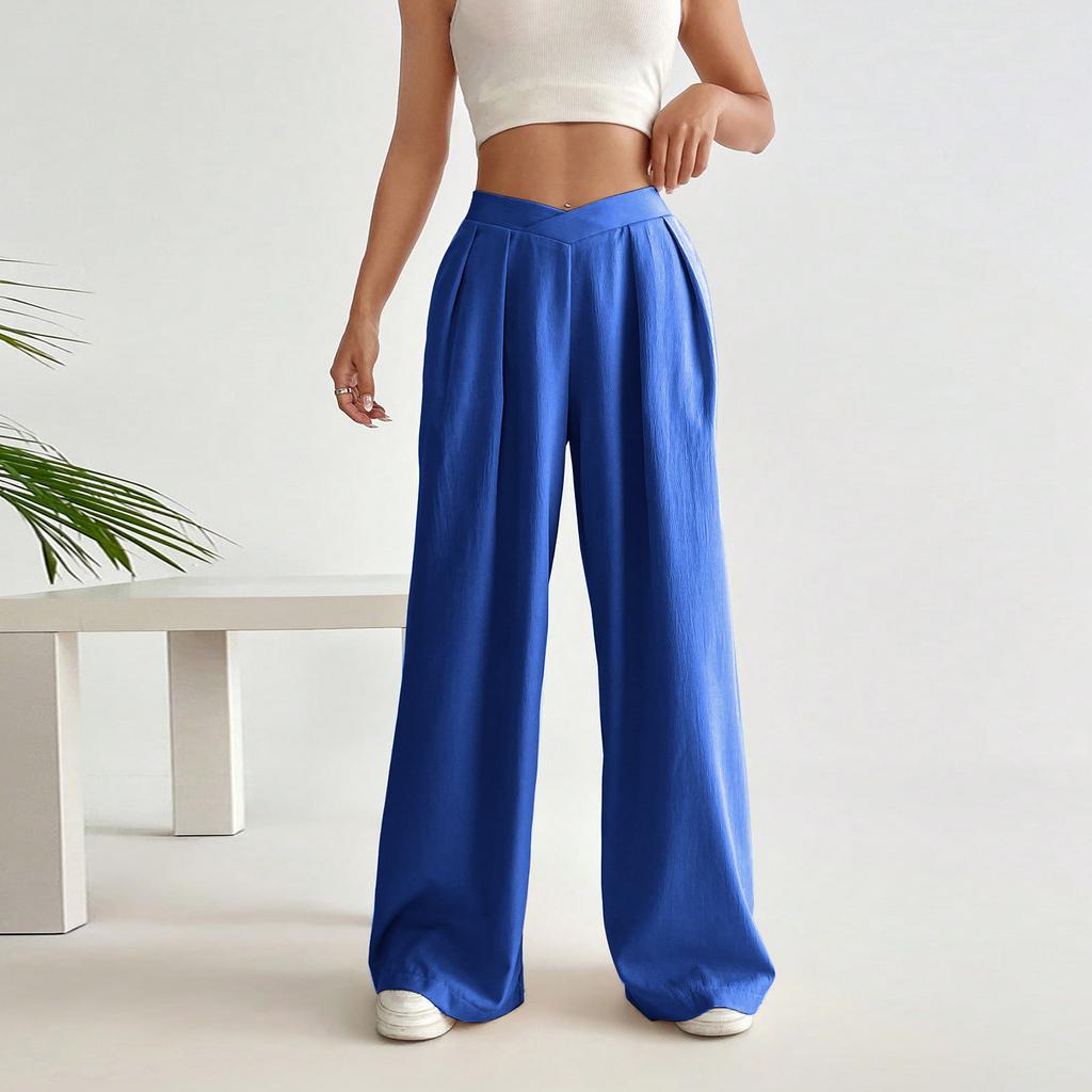 Yüksek Belli Kadın Düz Bacak Pantolon Rahat Düz Renk Yan Fermuarlı Geniş Bacak Pantolon