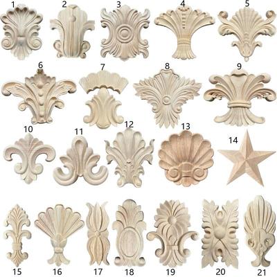 Aplica Sculptată din Lemn Masiv European: Fundă Decorativă cu Flori pentru Pereți și Mobilier