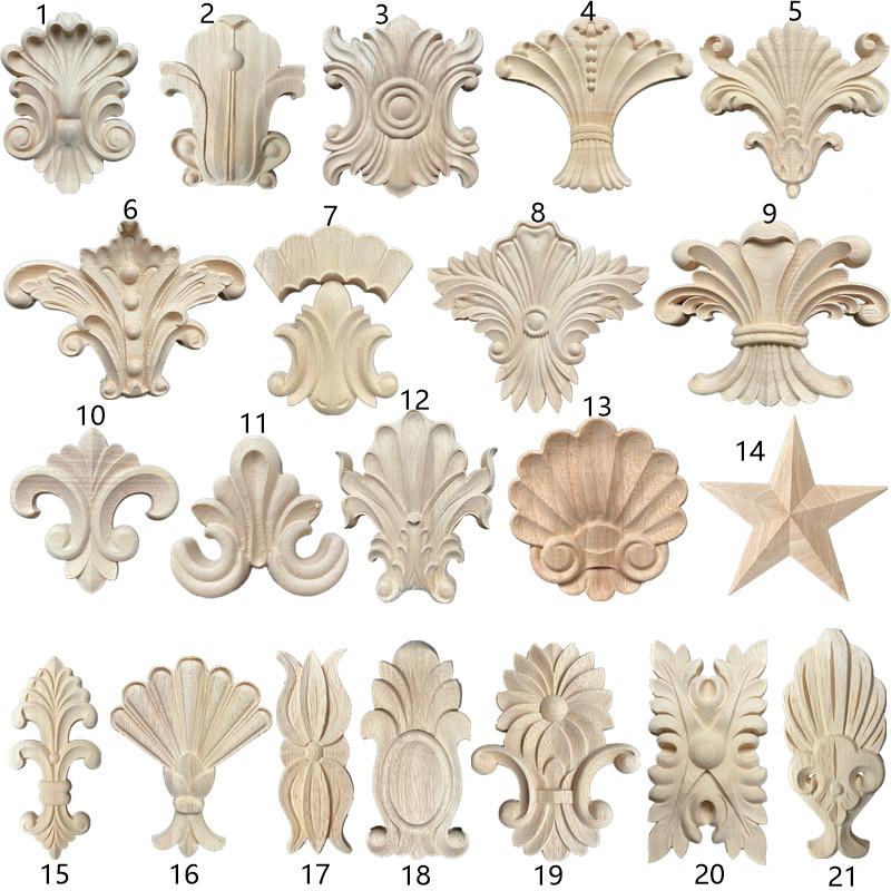 Europäische Massivholz-Schnitzerei-Applikation: Dekorative Blumen Schleife für Wände & Möbel