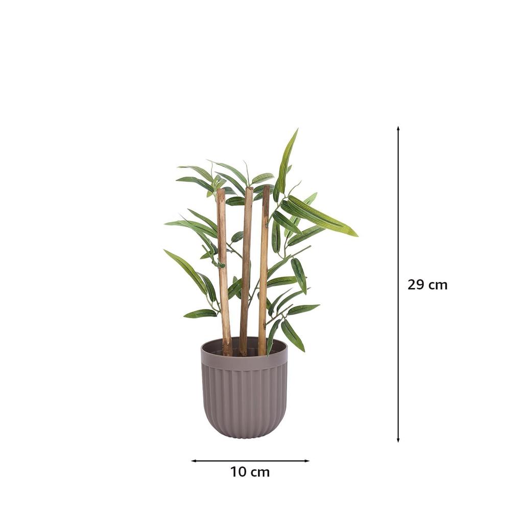 Pachet de 2 Plante Mini Bambus Artificiale cu Aspect Realist, 29x10 cm, pentru Decor Acasă/Birou, Verdeață în Ghiveci de Plastic Maro