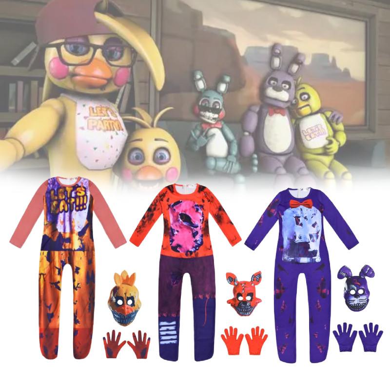 Nights Kids Five At Freddys Halloween Cosplay Party Suit Jumpsuit Gloves Mask