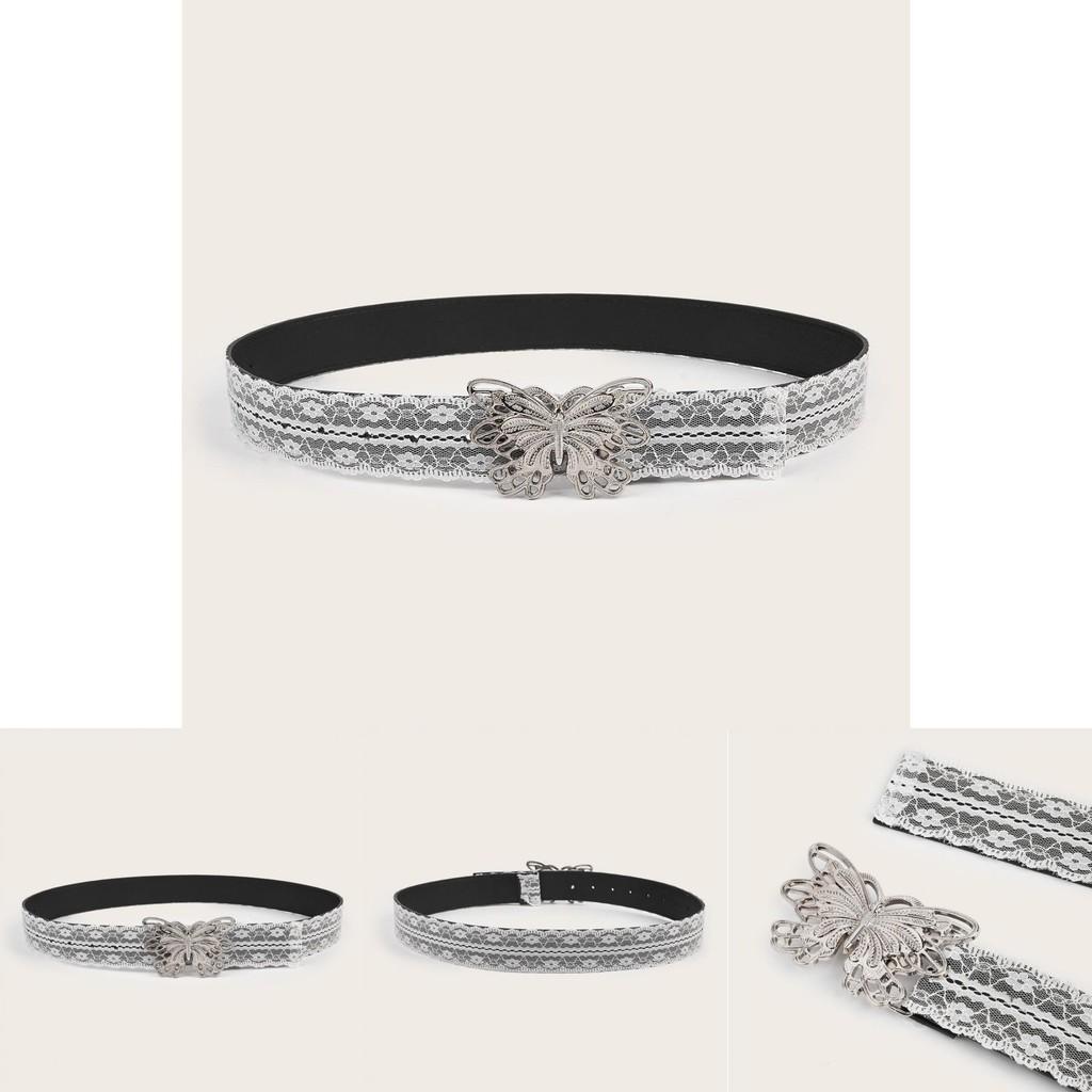 Womens Belt With Butterfly Buckle And Lace Decor For Casual Fashion