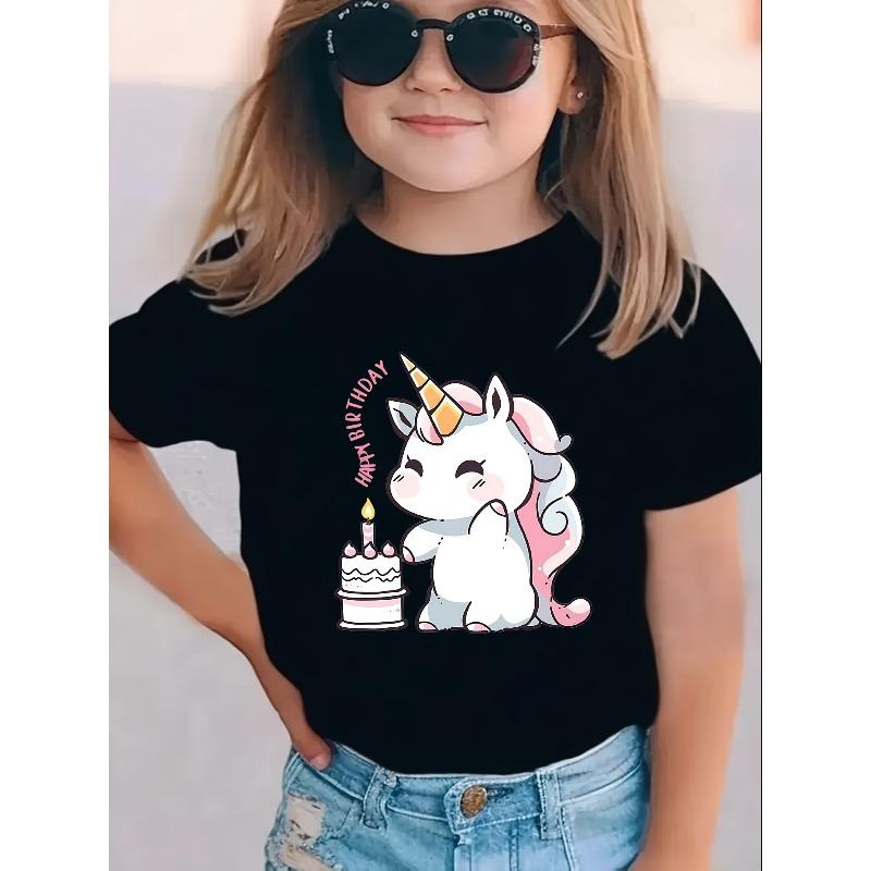 European sizes Girls' Outdoor T-Shirts ( T) Features a Casual And Stylish Unicorn Birthday Theme Print