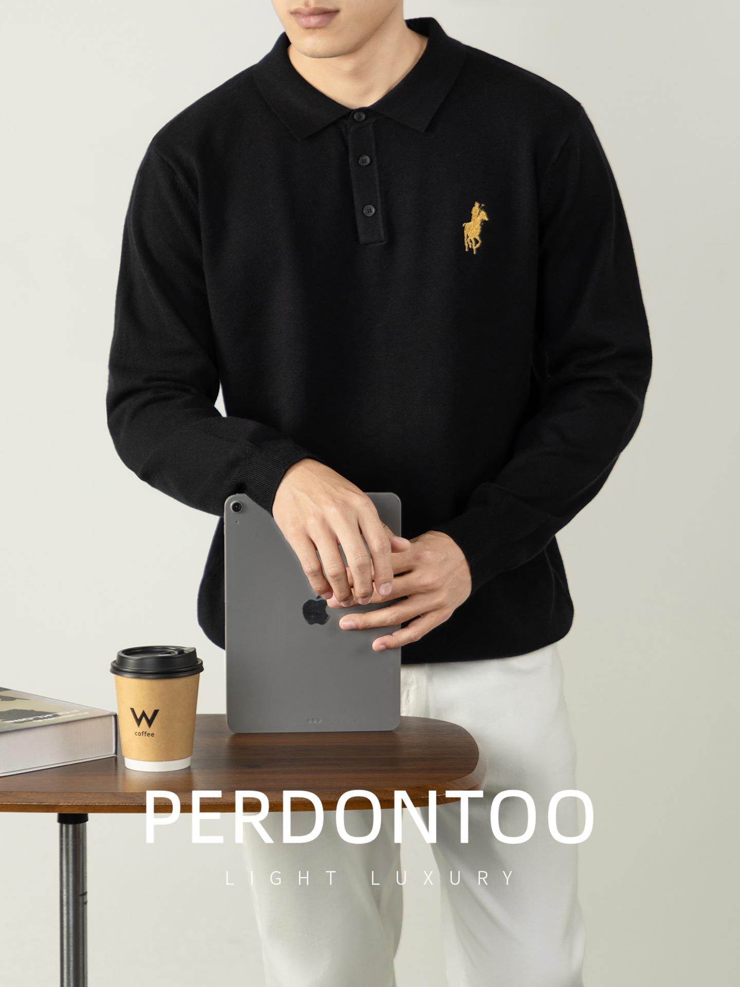 

Men s Luxury Lambswool Polo Neck Sweater - Warm, Casual, Embroidered Knitwear for Autumn/Winter 4XL чорний