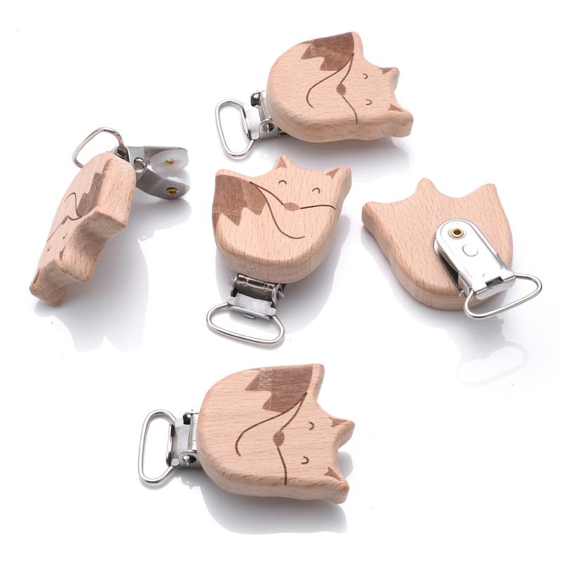 1Pcs Printing Animal Dummy Clip Beech Wood Nipple Clip For Teether Chewing Toys Accessory DIY Anti-Drop Baby Pacifier Chain