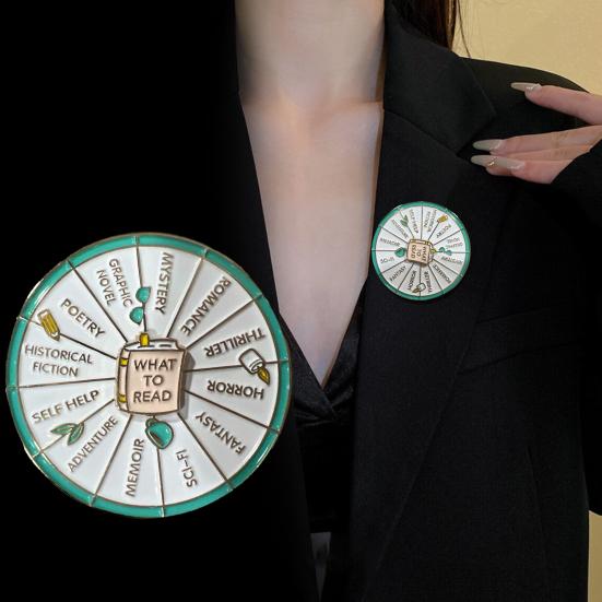 What to Read Wheel Brooch Pin Rotatable Spinning Wheel Enamel Lapel Pin Aesthetic Arts Badge Gift for Kids Teens Women And Men