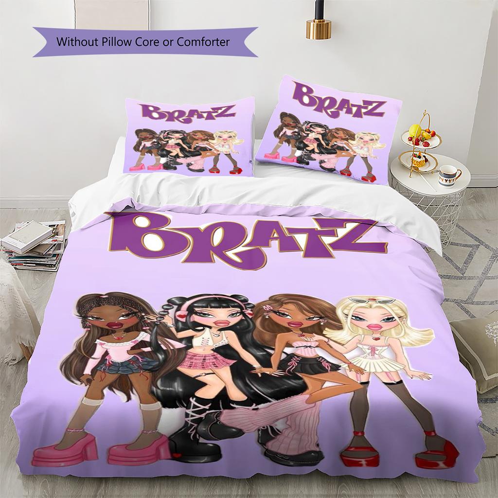 Bratz Doll Pattern Bedding Quilt Set Quilt Cover Pillowcase Home Decoration Gift (1 * duvet cover + 2 * pillowcase, without core)