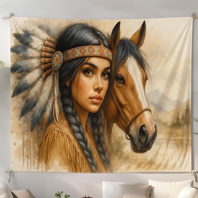 Horse and Woman tapestry 75x100 чёрный